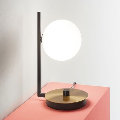 Lampada comodino design a elle con sferetta e dettaglio ottone satinato BIRDS TL1 IDEAL LUX
