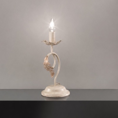 Lampada da comodino avorio anticato classica con ricciolo e foglia  45545