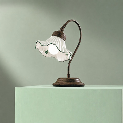 Lampada da consolle ceramica bianca decorata verde country  45323