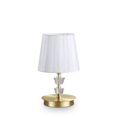 Lampada comodino ottone satinato paralume organza plissettata bianca PEGASO TL1 SMALL OTTONE IDEAL L