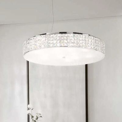 Lampadario moderno maestoso 60cm quadretti cristallo fascia rotonda ROMA SP12 IDEAL LUX