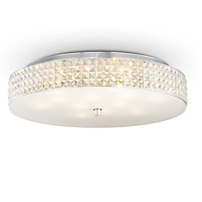 Plafoniera grande 60cm 12 luci led G9 fascia quadretti cristallo ROMA PL12 IDEAL LUX