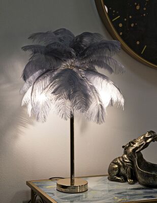 Lampada da arredo particolare grigia 55cm piume  42422