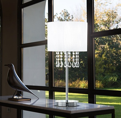 Lampada tavolo cromata con paralume effetto metallizzato e cristalli alta 52cm OPERA TL1 IDEAL LUX