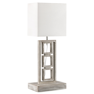Lampada tavolo grande 75cm legno 3 riquadri intagliati naturalezza moderna 43229 KIZAR LUCI MODERNE