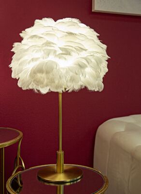 Lampada tavolo stile glamour piume bianche 30x50cm  42428