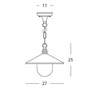 Misure Lampadario piccolo per esterno con cappello a piatto corten 27cm