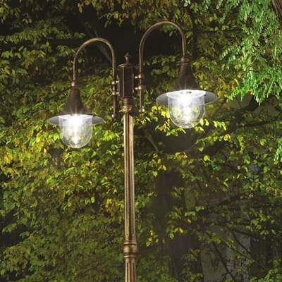 Lampione da esterno classico nero anticizzato oro a due luci alto 216cm braccio curvo CIMA PT2 NERO 
