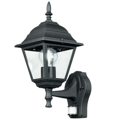 Lampione applique da esterno nero con sensore di movimento regolabile 43634 LUCI ESTERNO
