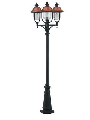 Palo da giardino con 3 luci alto 230cm lanterne rame e trasparenti 40758 LUCI ESTERNO