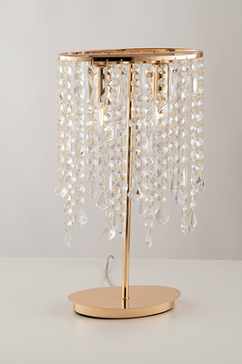 Lampada da tavolo comodino bureau grande oro con cristalli due luci 40232 LUCI CRISTALLI