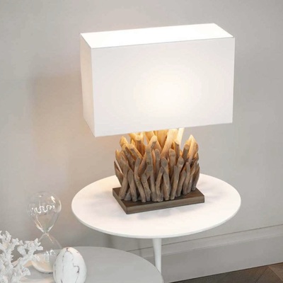 Lampada originale con base di legnetti naturali e paralume bianco SNELL TL1 SMALL IDEAL LUX
