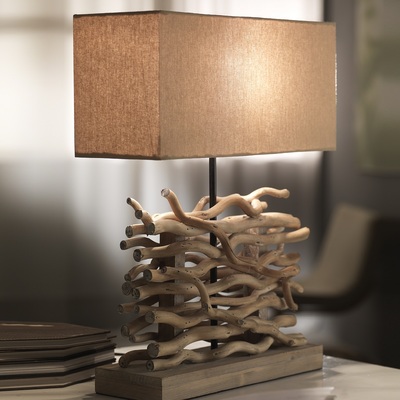 Lampada da tavolo legno naturale grande rettangolare 40x50cm 41212 LUCI LEGNO