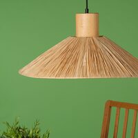 Lampadario natura con cappello in rafia DA 60cm e particolari in legno 43651 RAFIA LUCI MODERNE