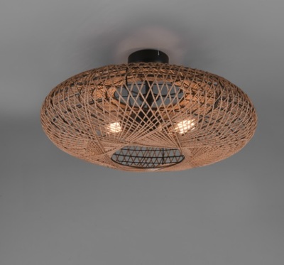 Plafoniera grande 52cm 2xE27 simil rattan in fibra naturale intrecciato 43158 HEDDA LUCI MODERNE