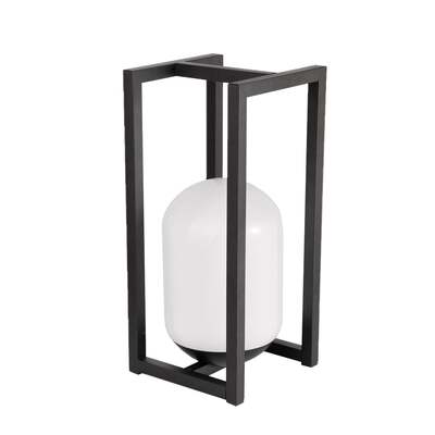Lanterna senza fili 35cm strutturata metallo nero cilindro bianco 35cm 4000k  43581