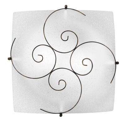 Plafoniera rustica vetro bianco decoro metallo spirale ruggine 40cm 42278 LUCI CLASSICHE