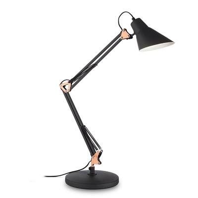 Lampada da scrivania in metallo nero con snodi rame - Equilibrio tecnico e calore estetico SALLY TL1