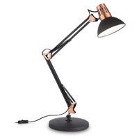 Lampada tecnica nera con snodi in rame - Raffinata e professionale WALLY TL1 NERO RAME IDEAL LUX