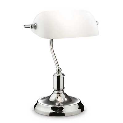 Lampada vintage scrivania ministeriale vetro bianco e base cromo lucido LAWYER TL1 CROMO IDEAL LUX