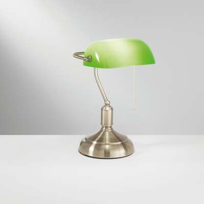 Lampada scrivania stile banchiere inglese vetro verde base bronzo 43697 LUCI