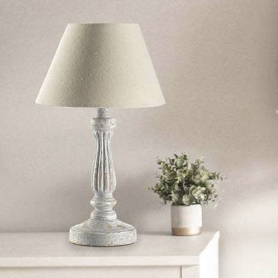 Lampada da tavolo base legno bianco shabby paralume beige alta 35 d.20 41224 LUCI E COLORI