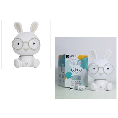 Lampada bambini coniglietto bianco occhiali grigi 3 intensit&agrave; di luce 40566 LUCI E COLORI