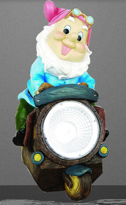 Gnomo a luce solare per giardino cappello rosa 33101B GLOBO LIGHTING
