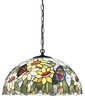 Particolare di Lampadario Tiffany tessere di colore illuminate fiori e farfalle in vetro colorato 55