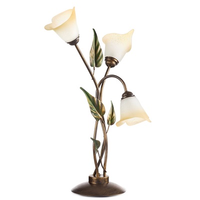 Lampada da tavolo 3 luci classica decoro foglie vetro calla sfumato ambra CALLA AMBRA L3