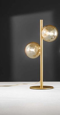 Lampada da tavolo oro verticale 2 sfere vetro ambra design 41864 COLORI E LUCI