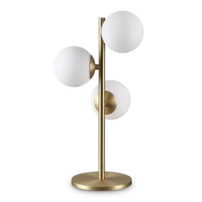 Lampada con particolare design allungato e 3 sferette bianche PERLAGE TL3 OTTONE IDEAL LUX