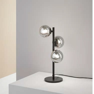 Lampada da tavolo design particolare 3 sfere fum&egrave; su base nera PERLAGE TL3 FUME IDEAL LUX