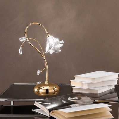 Abat jour oro da comodino vetro cristallo fiore sbloccato luminoso e gocce DAFNE/L-ORO DUE P