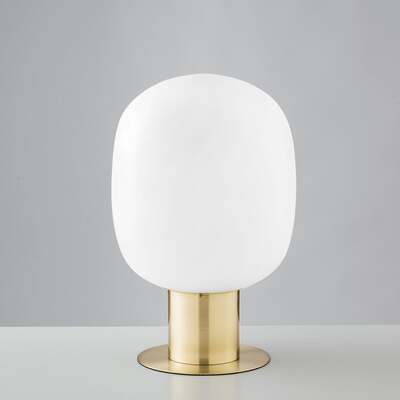 Lampada oro tavolo sala com&ograve; vetro soffiato boccione bianco 30x47cm 42935 LUCI