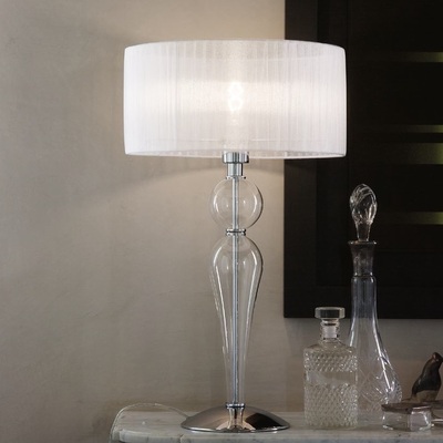 Lampada grande meraviglia in vetro soffiato e paralume organza bianco DUCHESSA TL1 BIG IDEAL LUX