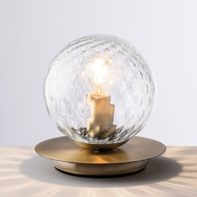 Lampada arredo comodino base bronzata con sfera vetro trasparente artistico  43680