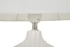 Particolare di Lampada da tavolo in ceramica bianca con paralume ovale chiaro base ad anello 28,5x15