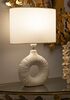 Lampada da tavolo in ceramica bianca con paralume ovale chiaro base ad anello 28,5x15x43  44016 - foto 5