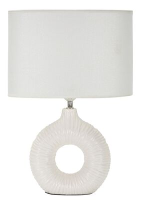 Lampada da tavolo in ceramica bianca con paralume ovale chiaro base ad anello 28,5x15x43  44016