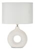 Lampada da tavolo in ceramica bianca con paralume ovale chiaro base ad anello 28,5x15x43  44016