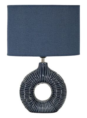 Lampada da tavolo in ceramica ovale anello blu con paralume navy 28,5x15x43  44015