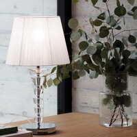 Lampada tavolo colonna di cristalli paralume bianco grande organza pliss&egrave; PEGASO TL1 BIG BIANCO IDEA
