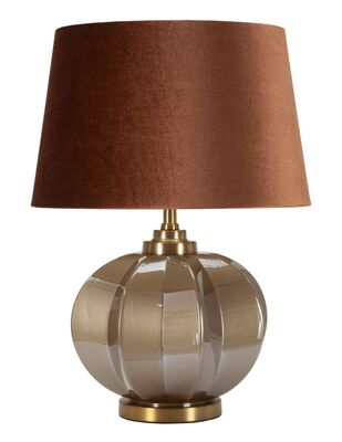 Lampada da tavolo toni bronzati sofisticati sferica rigata e paralume marrone diametro 40,5x57  4401