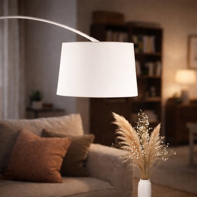 Piantana bianca con base in marmo sviluppo ad arco  44037