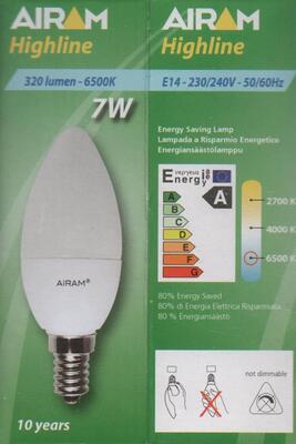 Lampadina  luce fredda oliva 7W E14  6500K AKS7M1C AIRAM