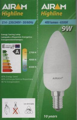 Lampadina luce fredda  E14 6500K oliva 9W AKS9M1C AIRAM