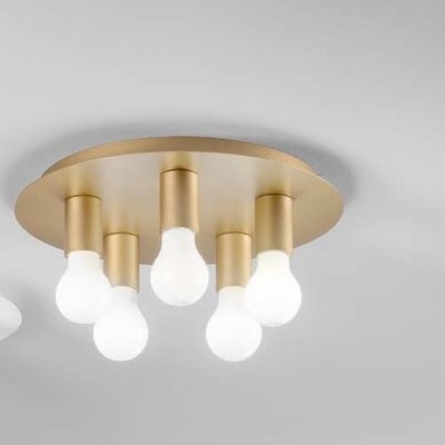 Plafoniera lampadina a vista oro satinato 5 luci minimal 41979 LUCI MODERNE