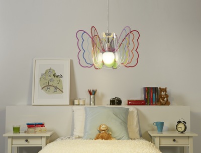 Lampadario bimbi a forma di farfalla trasparente con bordi colorati 50cm CL1528 EMPORIUM