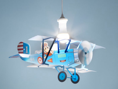 Lampadario a forma di aereo azzurro BIPLANO 93/B LINEA ZERO